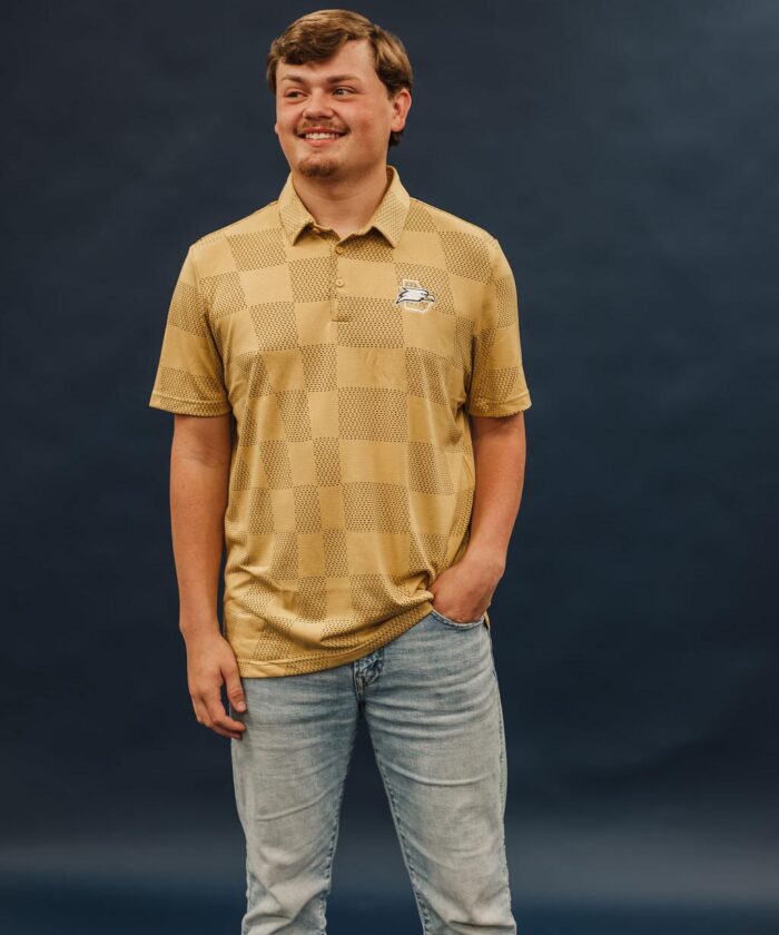 Georgia Southern adidas Men's Oat Golf Ultimate365 Textured Jacquared Polo with Eaglehead State